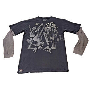 Vintage X Games Guitars Skateboards T-Shirt attached Long Sleeve T Shirt Boys XL